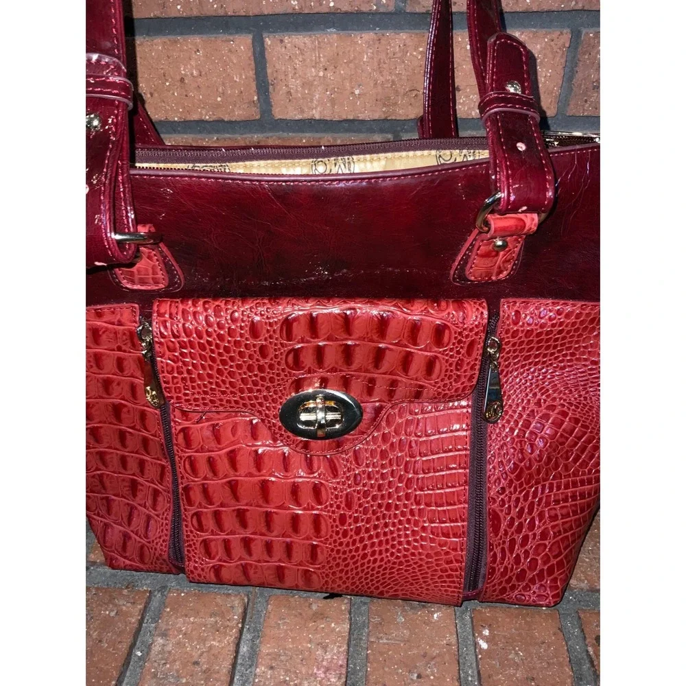 MC Red Alligator‎ Print Faux Leather 2 Handle Purse Medium Bag